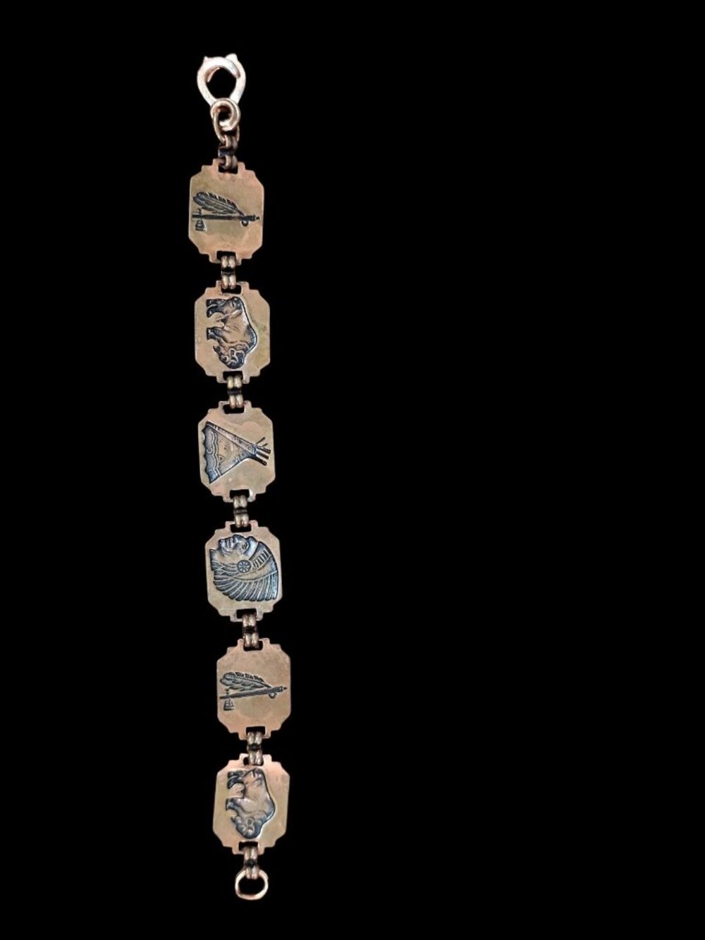 Vintage Copper Native American Theme Link Bracelet Buffalo Eagle Chief 7" - Picture 11 of 14